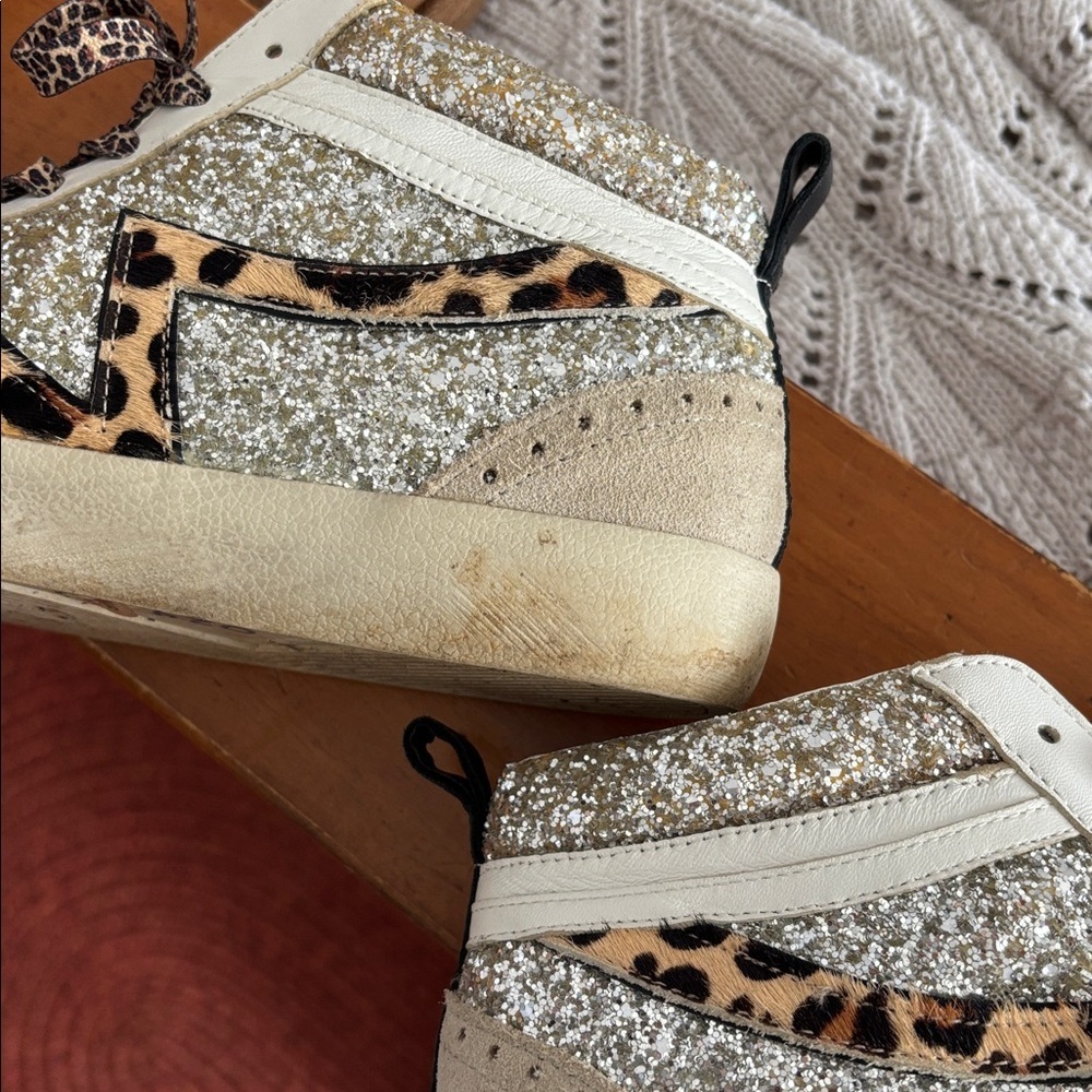 Gianni Bini White and Leopard High-Top Sneakers with Sparkles - Picture 3 of 8